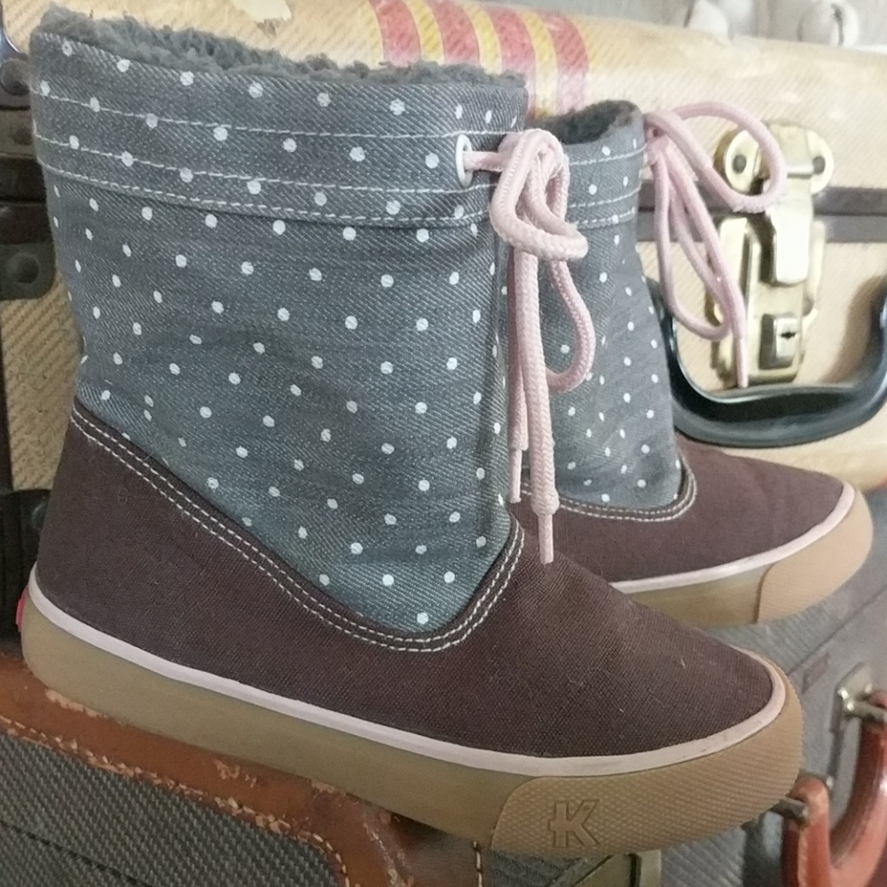 See Kai Run Greta Brown Gray Pink Polka Dot Boots